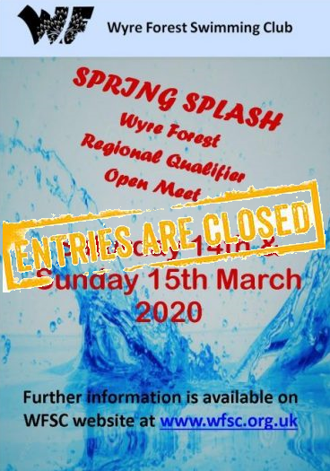 WFSC SPRING SPLASH REGIONAL QUALIFIER OPEN MEET – 14th & 15th MARCH 2020 – ENTRIES CLOSED